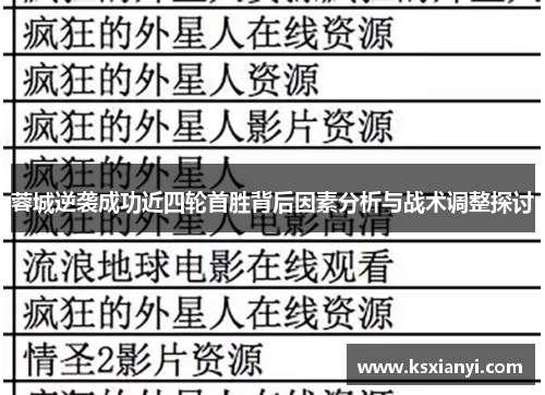 蓉城逆袭成功近四轮首胜背后因素分析与战术调整探讨